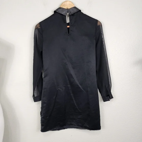 Asos Petite Swing Dress In Velvet Check With Leather Look Collar‎ Black Size 2 - Picture 8 of 12